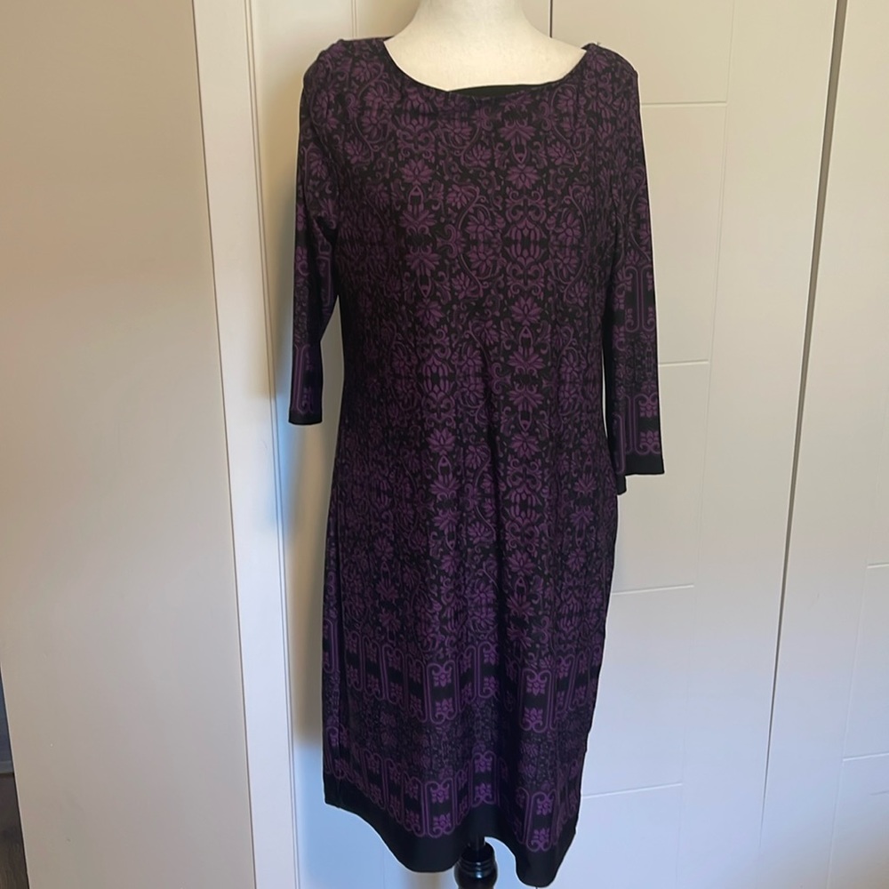 Laura purple/black floral print dress, size M
